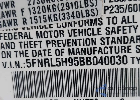 2011 Honda Odyssey Touring/Touring Elite z USA, uszkodzony, nr VIN 5FNRL5H95BB040030